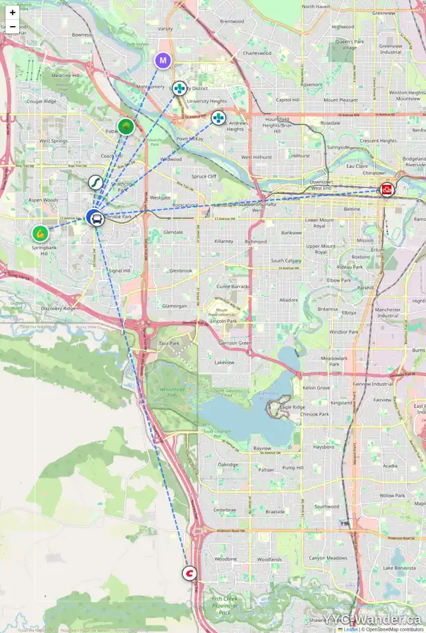 Daily accessibility map for 420 ASPEN MEADOWS HL SW, Calgary showing nearby schools, grocery stores, parks, LRT stations and nearby amenities