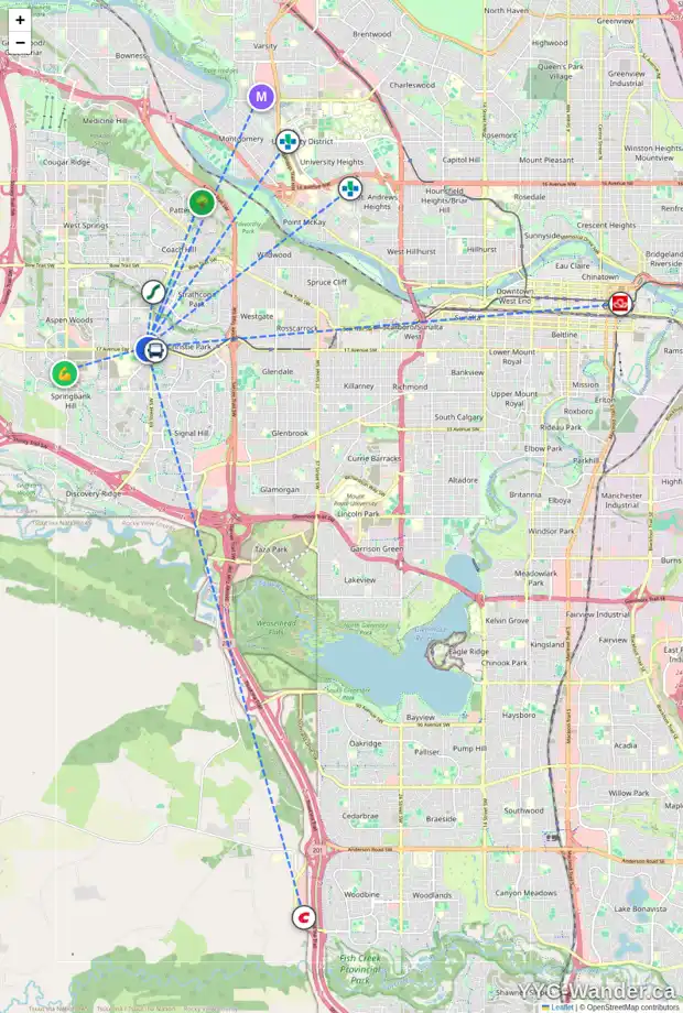 Daily accessibility map for 602 ASPEN MEADOWS HL SW, Calgary showing nearby schools, grocery stores, parks, LRT stations and nearby amenities