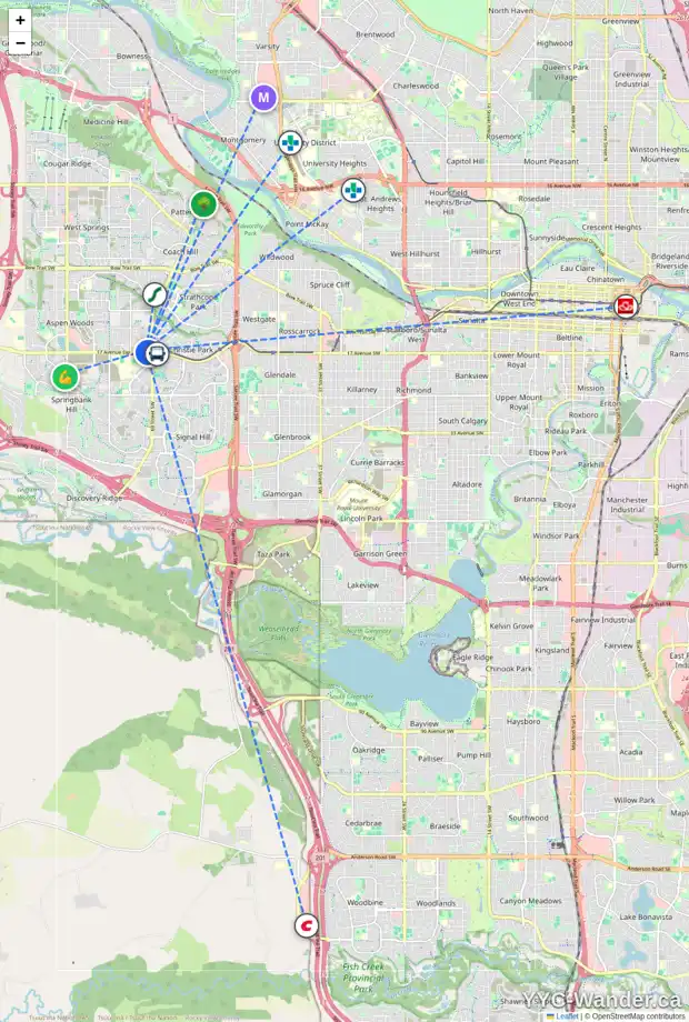 Daily accessibility map for 618 ASPEN MEADOWS HL SW, Calgary showing nearby schools, grocery stores, parks, LRT stations and nearby amenities