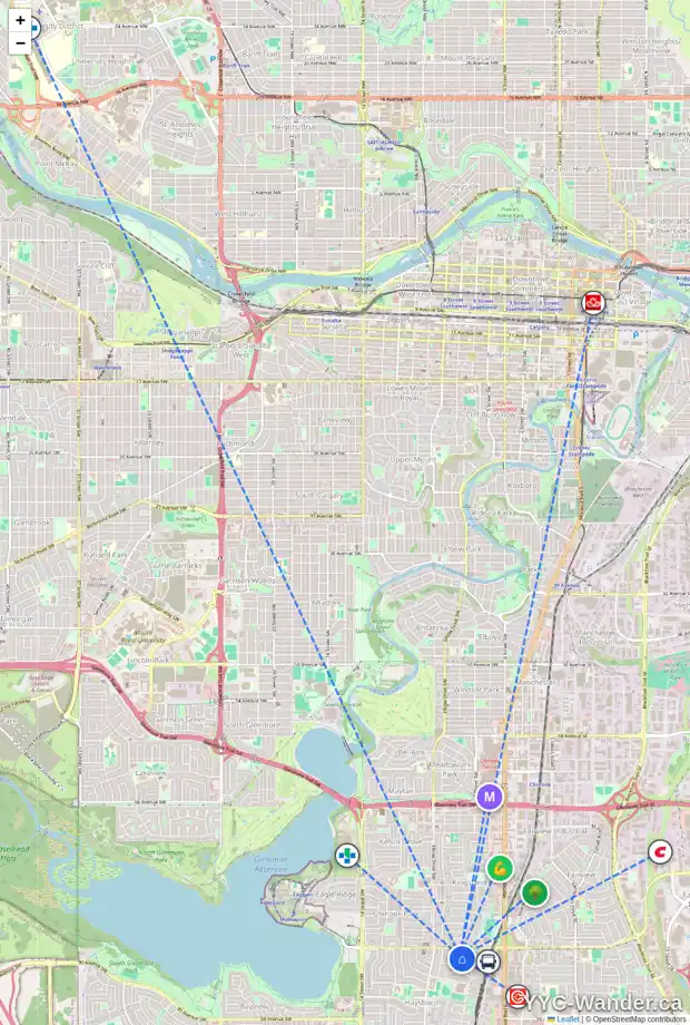 Daily accessibility map for 50 HEALY DR SW, Calgary showing nearby schools, grocery stores, parks, LRT stations and nearby amenities