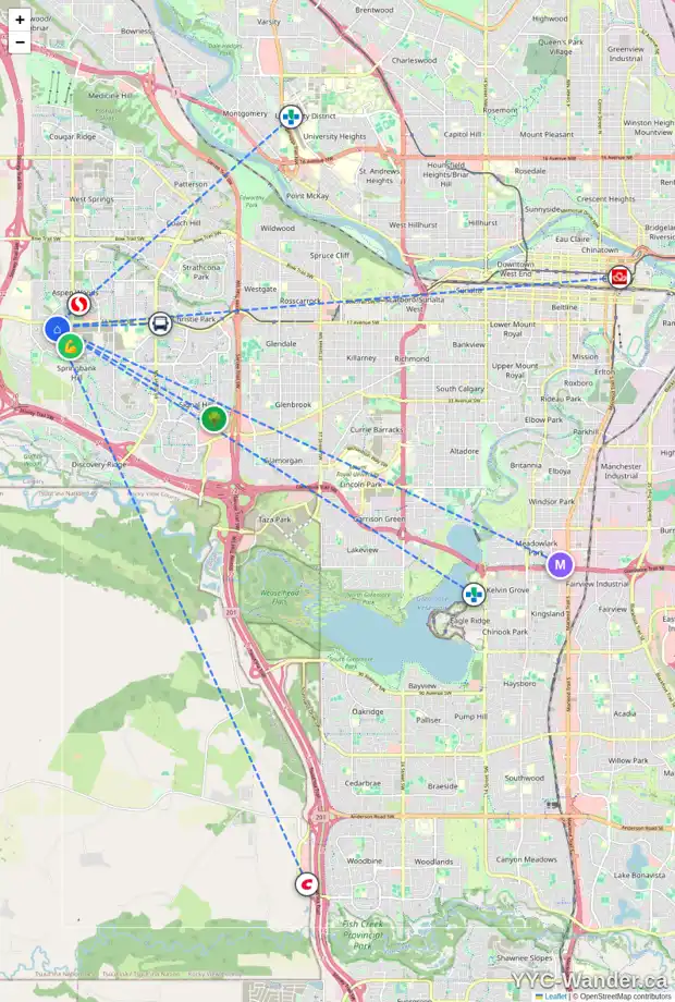Daily accessibility map for 2317 168 ST MORITZ DR SW, Calgary showing nearby schools, grocery stores, parks, LRT stations and nearby amenities