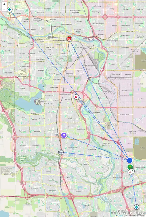 Daily accessibility map for 4410 115 PRESTWICK VI SE, Calgary showing nearby schools, grocery stores, parks, LRT stations and nearby amenities