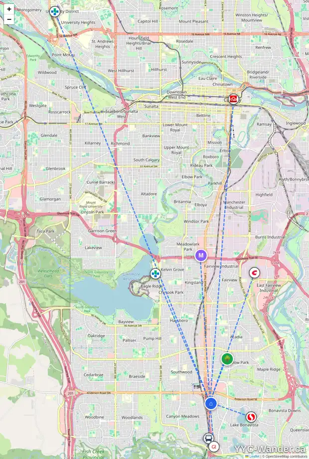 Daily accessibility map for 3410 11811 LAKE FRASER DR SE, Calgary showing nearby schools, grocery stores, parks, LRT stations and nearby amenities