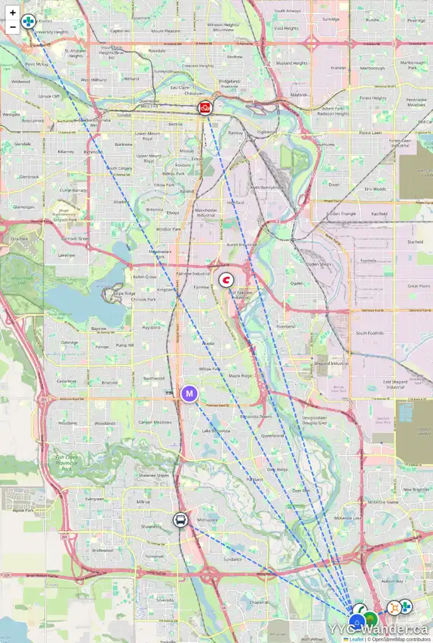 Daily accessibility map for 27 CRANARCH CI SE, Calgary showing nearby schools, grocery stores, parks, LRT stations and nearby amenities