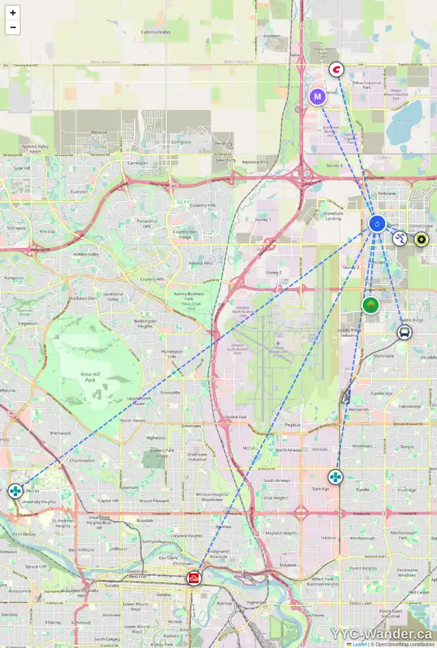 Daily accessibility map for 75 SKYVIEW SPRINGS MR NE, Calgary showing nearby schools, grocery stores, parks, LRT stations and nearby amenities