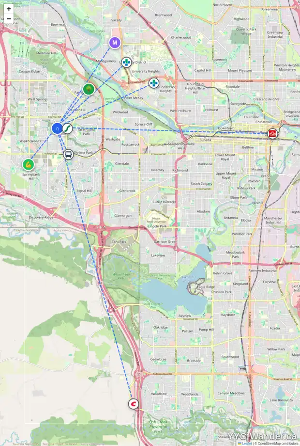 Daily accessibility map for 4 ASPEN RIDGE TC SW, Calgary showing nearby schools, grocery stores, parks, LRT stations and nearby amenities