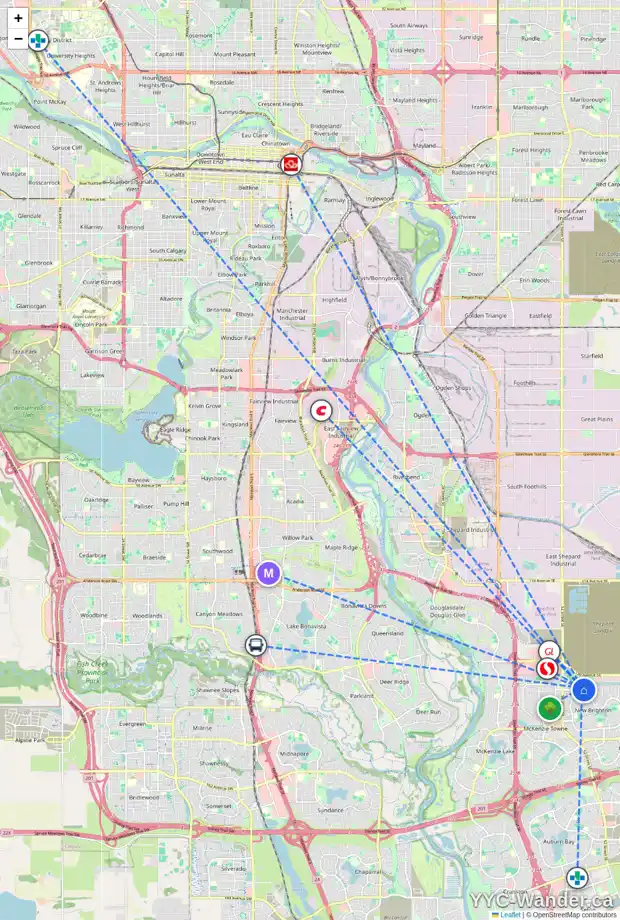 Daily accessibility map for 109 BRIGHTONCREST GV SE, Calgary showing nearby schools, grocery stores, parks, LRT stations and nearby amenities
