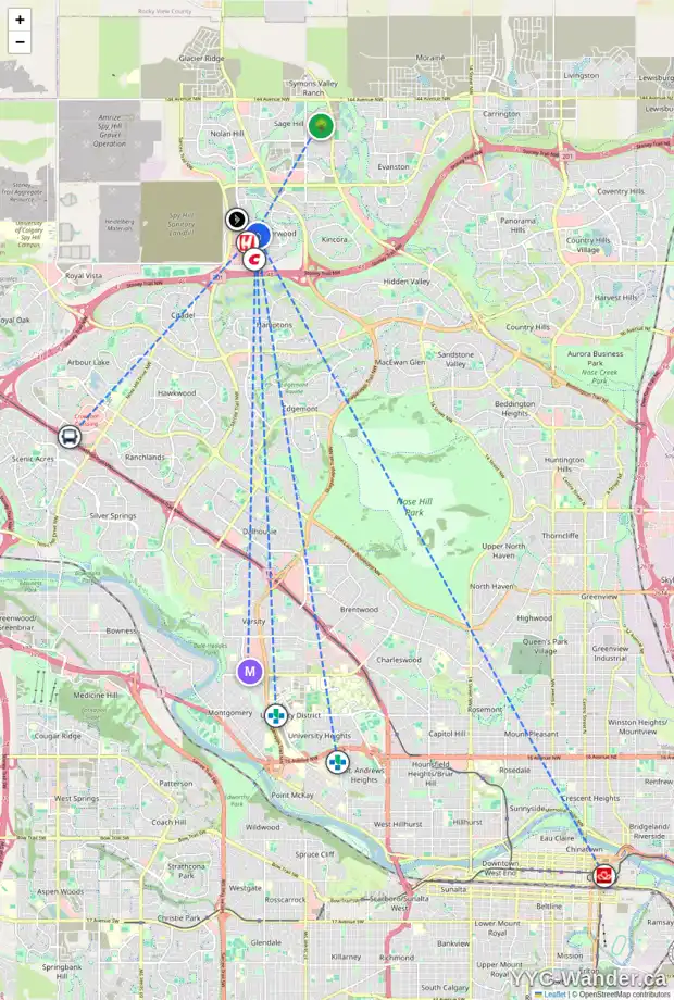 Daily accessibility map for 133 SHERWOOD CR NW, Calgary showing nearby schools, grocery stores, parks, LRT stations and nearby amenities