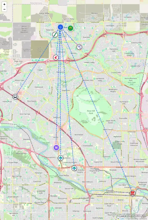 Daily accessibility map for 184 SAGE VALLEY DR NW, Calgary showing nearby schools, grocery stores, parks, LRT stations and nearby amenities