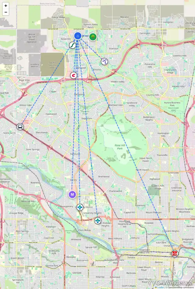 Daily accessibility map for 238 SAGE VALLEY DR NW, Calgary showing nearby schools, grocery stores, parks, LRT stations and nearby amenities