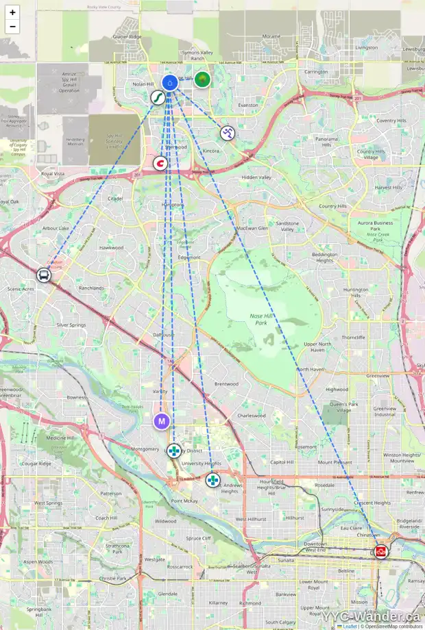 Daily accessibility map for 67 SAGE VALLEY GR NW, Calgary showing nearby schools, grocery stores, parks, LRT stations and nearby amenities