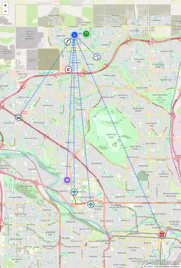 Daily accessibility map for 127 SAGE VALLEY GR NW, Calgary showing nearby schools, grocery stores, parks, LRT stations and nearby amenities