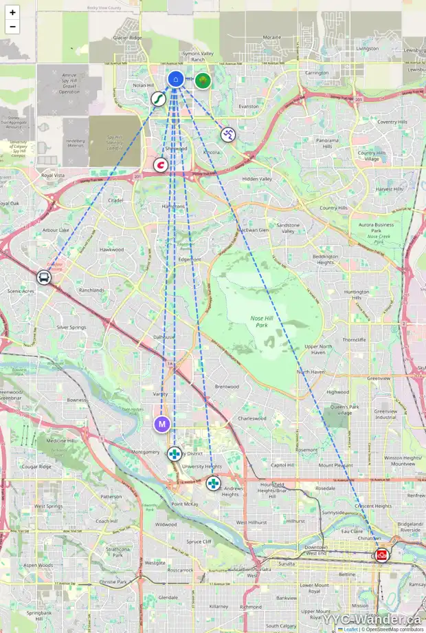 Daily accessibility map for 187 SAGE VALLEY GR NW, Calgary showing nearby schools, grocery stores, parks, LRT stations and nearby amenities