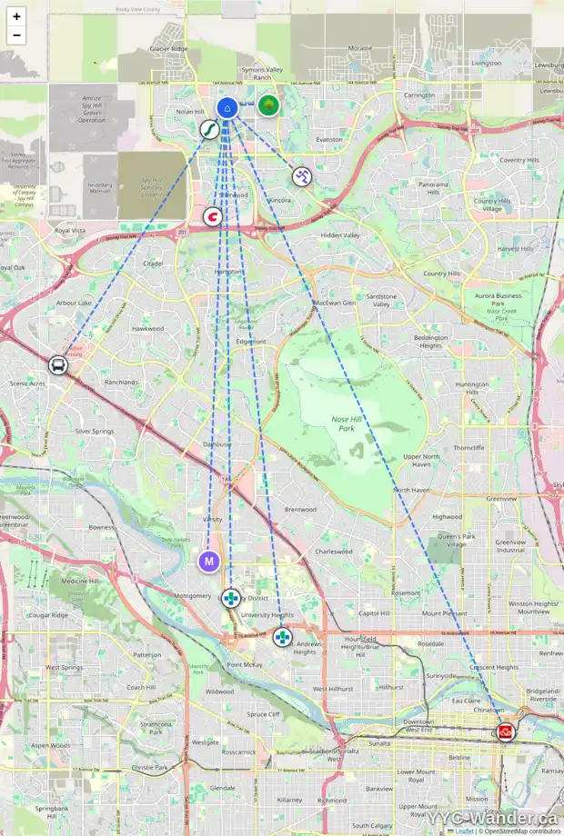 Daily accessibility map for 50 SAGE VALLEY GR NW, Calgary showing nearby schools, grocery stores, parks, LRT stations and nearby amenities