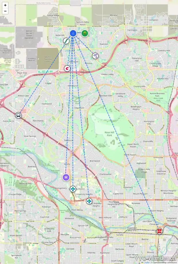 Daily accessibility map for 174 SAGE VALLEY GR NW, Calgary showing nearby schools, grocery stores, parks, LRT stations and nearby amenities