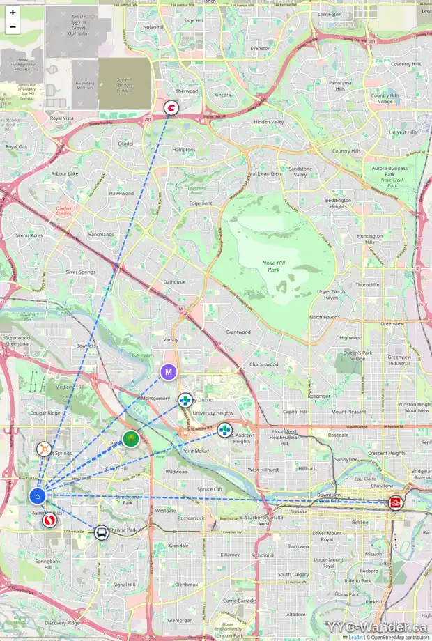 Daily accessibility map for 95 ASPEN STONE WY SW, Calgary showing nearby schools, grocery stores, parks, LRT stations and nearby amenities