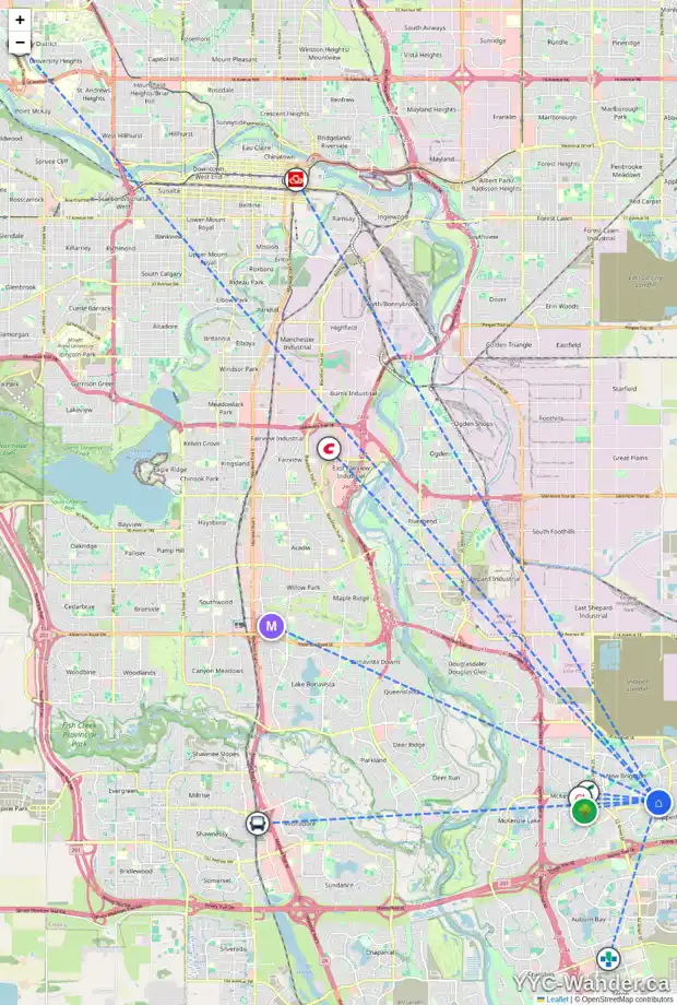 Daily accessibility map for 1346 NEW BRIGHTON PA SE, Calgary showing nearby schools, grocery stores, parks, LRT stations and nearby amenities