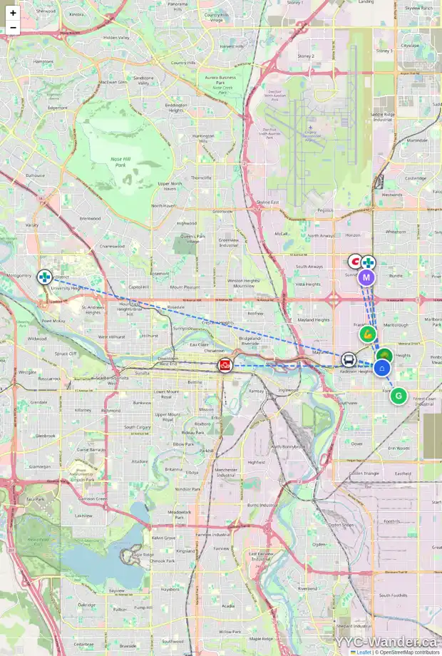 Daily accessibility map for 1216 FONDA CO SE, Calgary showing nearby schools, grocery stores, parks, LRT stations and nearby amenities