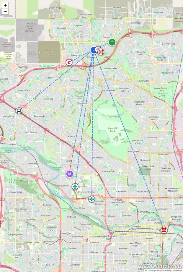 Daily accessibility map for 159 KINCORA HE NW, Calgary showing nearby schools, grocery stores, parks, LRT stations and nearby amenities