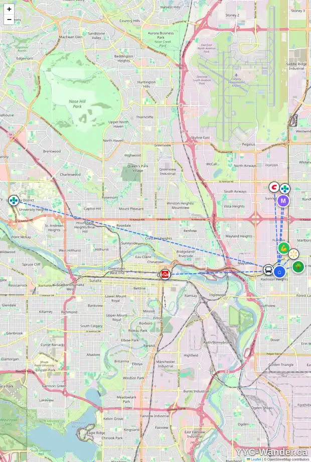 Daily accessibility map for 3307 RADCLIFFE DR SE, Calgary showing nearby schools, grocery stores, parks, LRT stations and nearby amenities