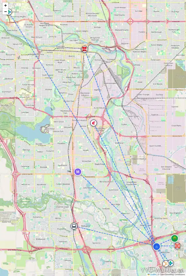 Daily accessibility map for 22 AUTUMN GR SE, Calgary showing nearby schools, grocery stores, parks, LRT stations and nearby amenities