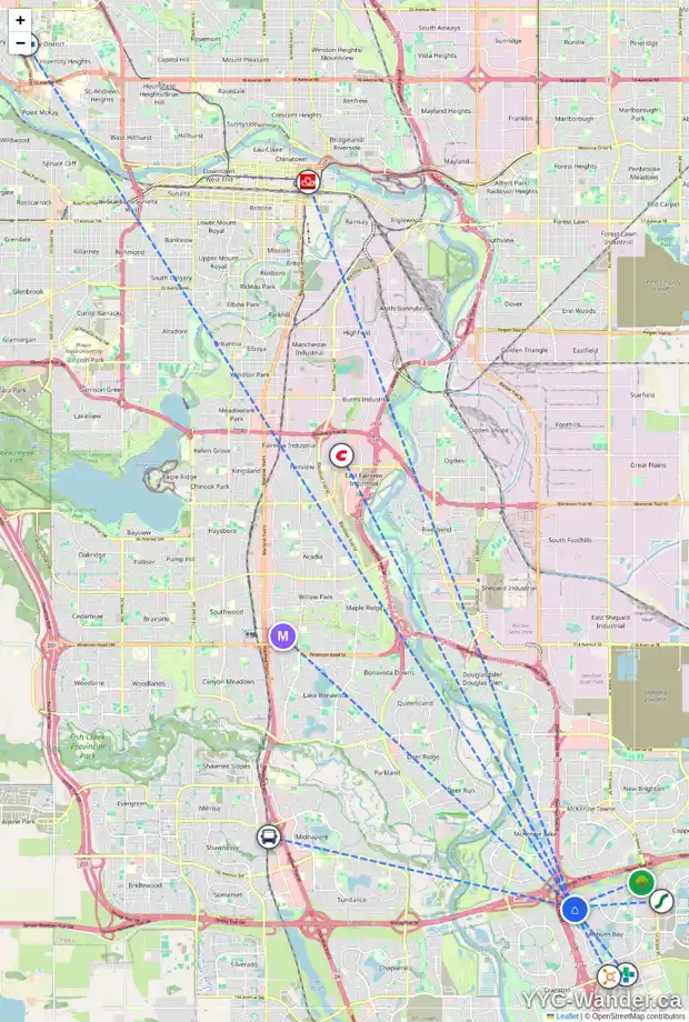 Daily accessibility map for 70 AUTUMN GR SE, Calgary showing nearby schools, grocery stores, parks, LRT stations and nearby amenities
