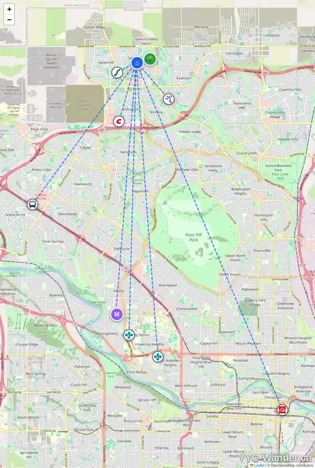 Daily accessibility map for 123 SAGE HILL WY NW, Calgary showing nearby schools, grocery stores, parks, LRT stations and nearby amenities