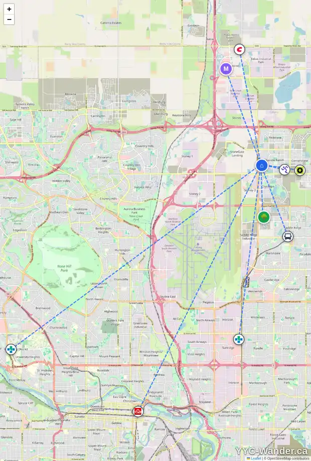 Daily accessibility map for 45 SKYVIEW SHORES CR NE, Calgary showing nearby schools, grocery stores, parks, LRT stations and nearby amenities