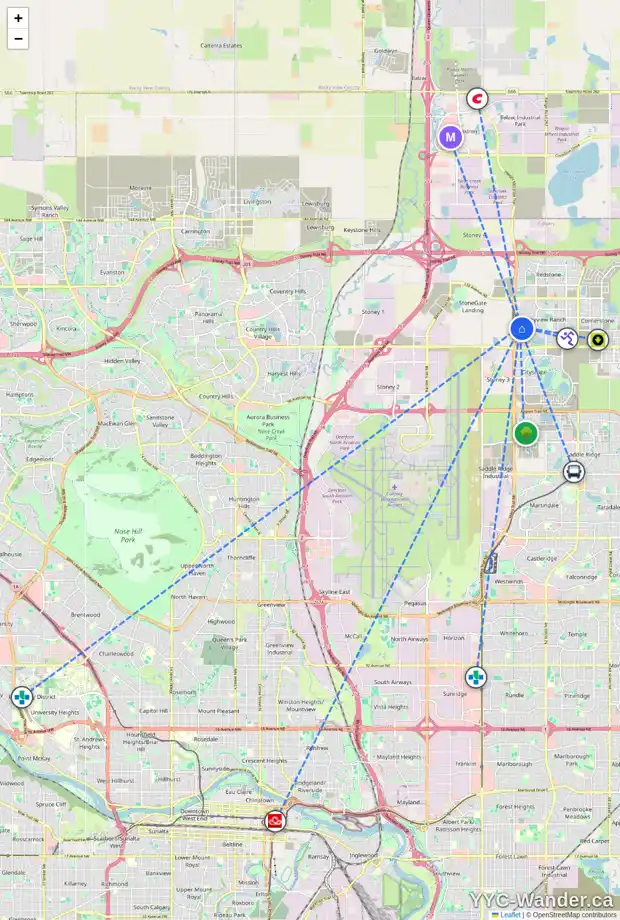 Daily accessibility map for 155 SKYVIEW SHORES CR NE, Calgary showing nearby schools, grocery stores, parks, LRT stations and nearby amenities