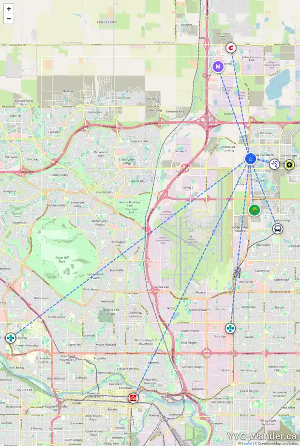 Daily accessibility map for 122 SKYVIEW SHORES CR NE, Calgary showing nearby schools, grocery stores, parks, LRT stations and nearby amenities