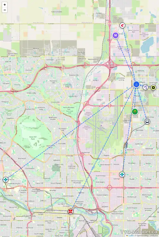 Daily accessibility map for 40 SKYVIEW SHORES GD NE, Calgary showing nearby schools, grocery stores, parks, LRT stations and nearby amenities