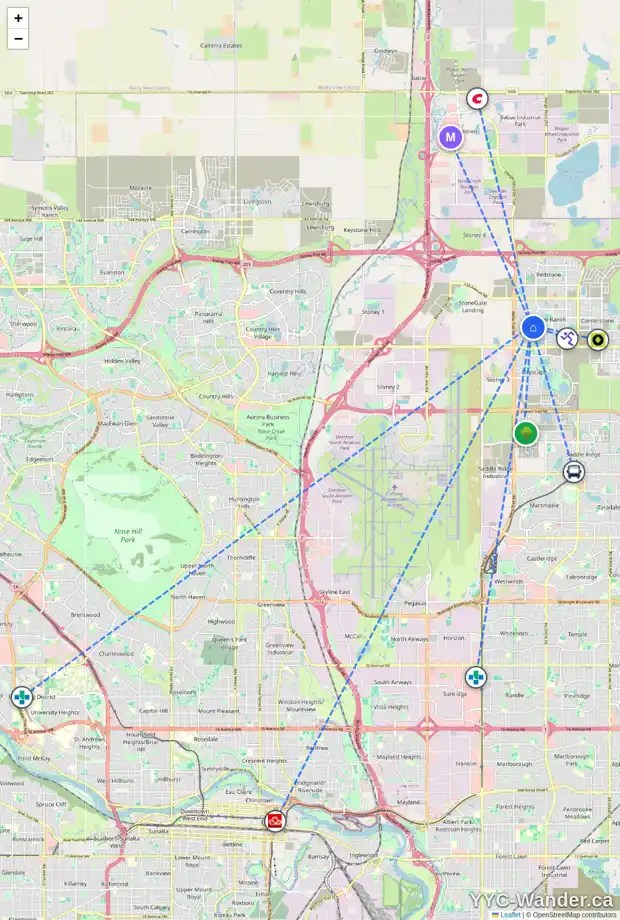 Daily accessibility map for 52 SKYVIEW SHORES GD NE, Calgary showing nearby schools, grocery stores, parks, LRT stations and nearby amenities