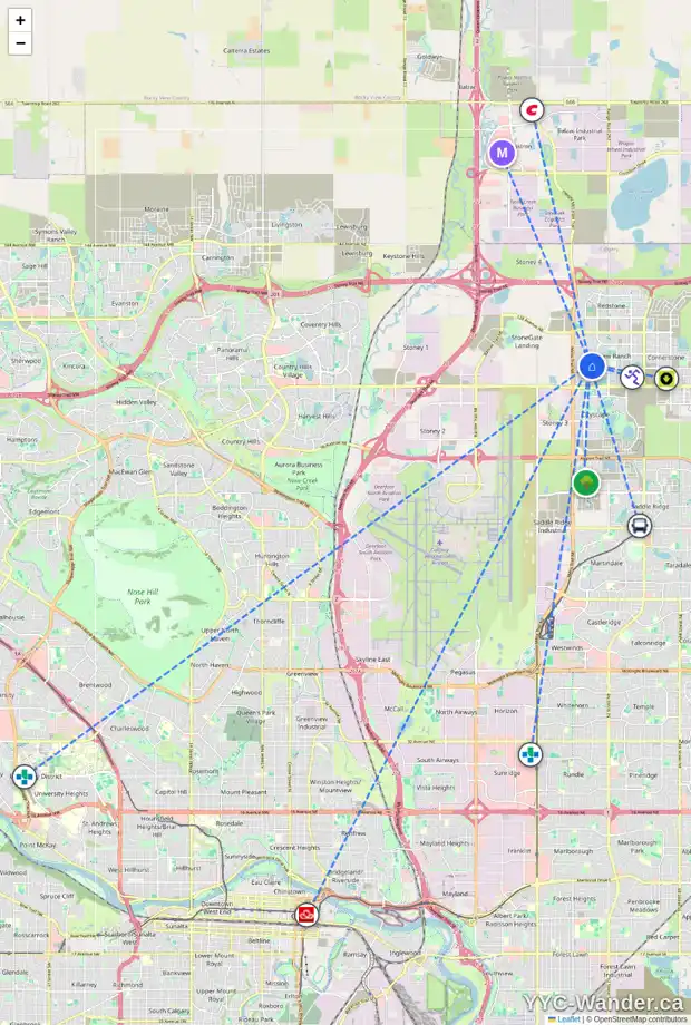 Daily accessibility map for 35 SKYVIEW SHORES GD NE, Calgary showing nearby schools, grocery stores, parks, LRT stations and nearby amenities