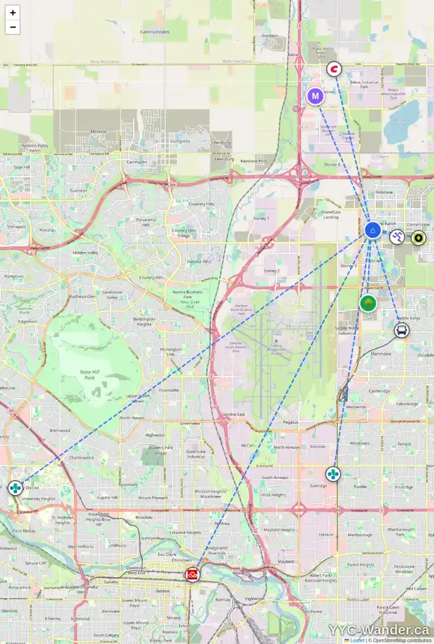 Daily accessibility map for 47 SKYVIEW SHORES GD NE, Calgary showing nearby schools, grocery stores, parks, LRT stations and nearby amenities