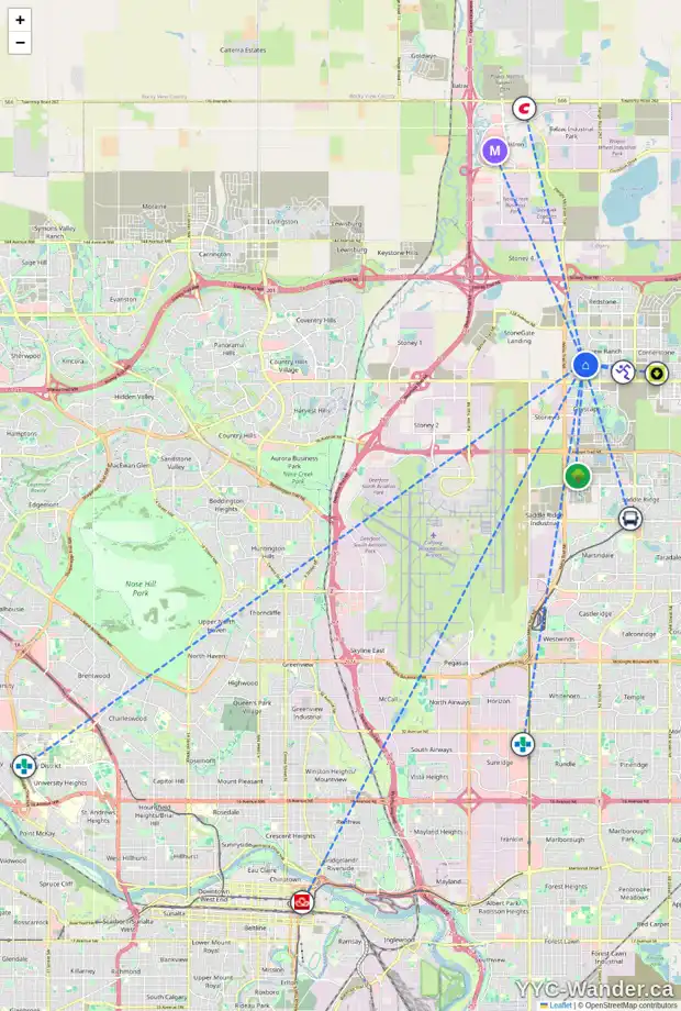 Daily accessibility map for 47 SKYVIEW SHORES RI NE, Calgary showing nearby schools, grocery stores, parks, LRT stations and nearby amenities