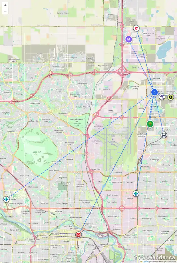 Daily accessibility map for 23 SKYVIEW RANCH CR NE, Calgary showing nearby schools, grocery stores, parks, LRT stations and nearby amenities