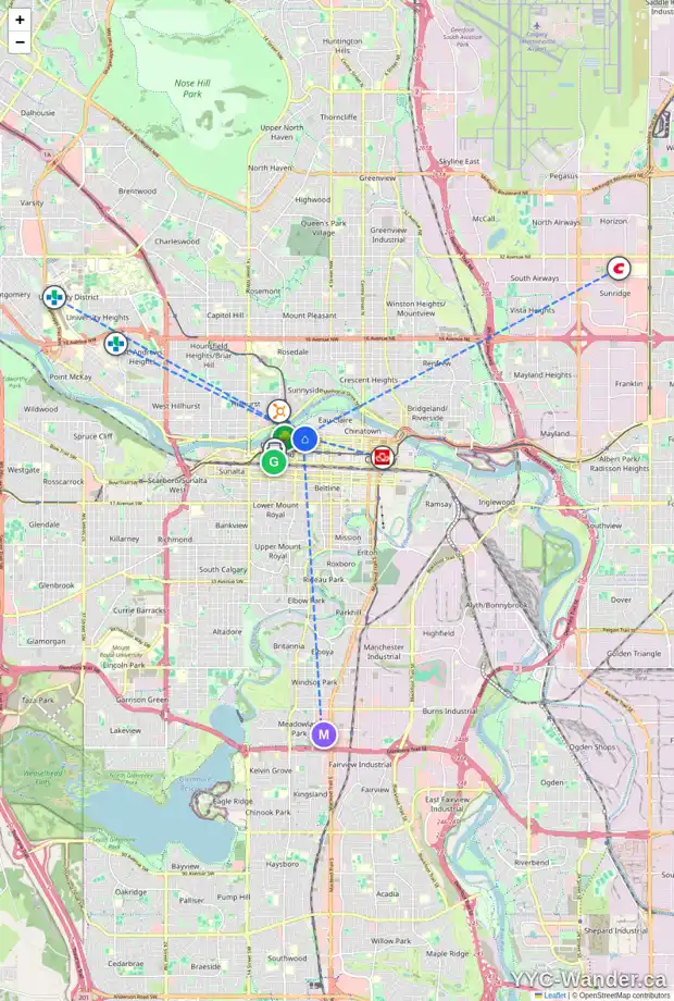 Daily accessibility map for 1306 815 4 AV SW, Calgary showing nearby schools, grocery stores, parks, LRT stations and nearby amenities