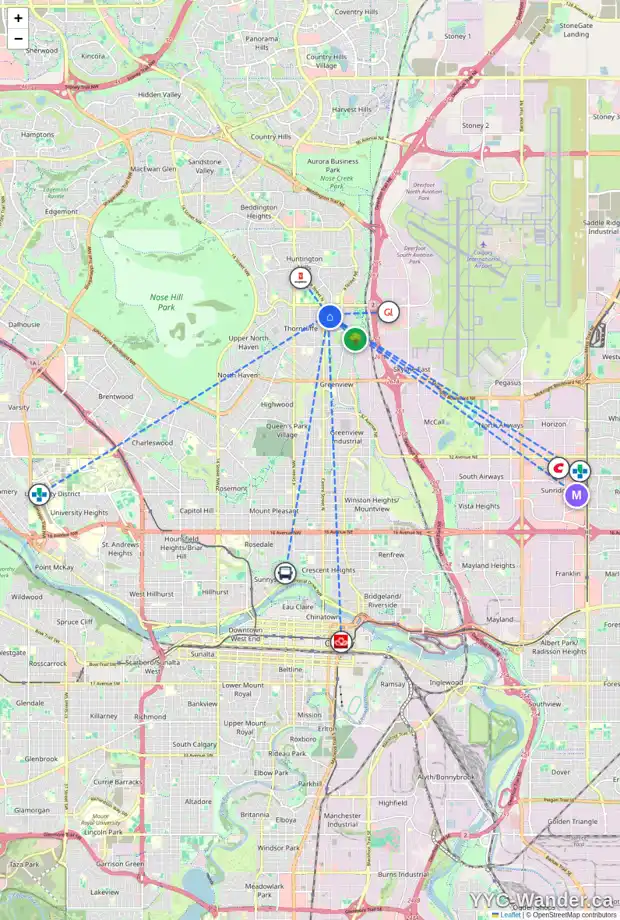 Daily accessibility map for 6440 CENTRE ST NE, Calgary showing nearby schools, grocery stores, parks, LRT stations and nearby amenities
