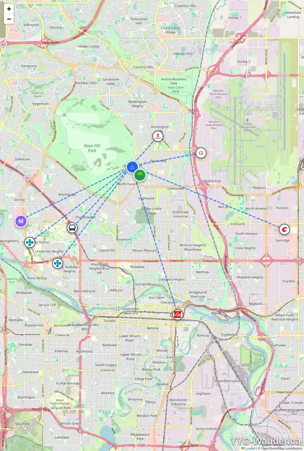 Daily accessibility map for 1307 NORFOLK DR NW, Calgary showing nearby schools, grocery stores, parks, LRT stations and nearby amenities