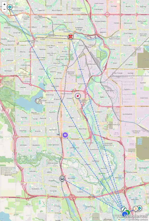 Daily accessibility map for 50 CRANARCH GV SE, Calgary showing nearby schools, grocery stores, parks, LRT stations and nearby amenities