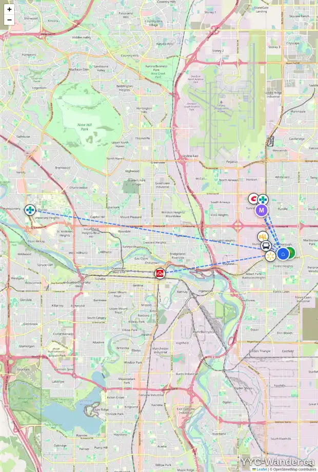 Daily accessibility map for 66 MARWOOD CI NE, Calgary showing nearby schools, grocery stores, parks, LRT stations and nearby amenities