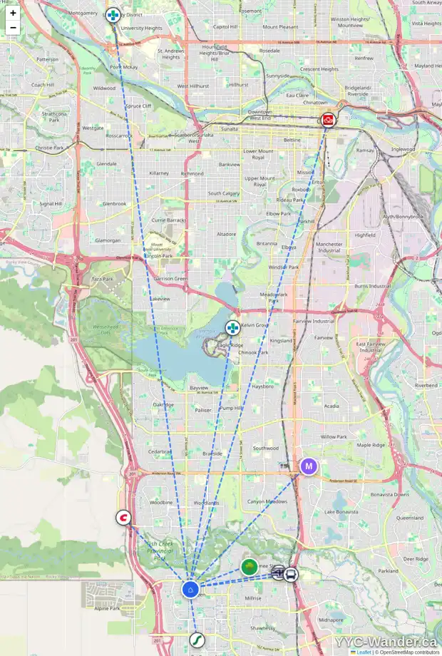 Daily accessibility map for 95 EVERBROOK CR SW, Calgary showing nearby schools, grocery stores, parks, LRT stations and nearby amenities