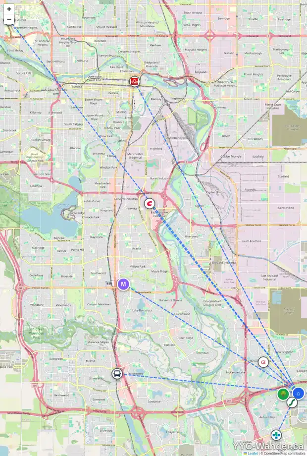 Daily accessibility map for 30 MAHOGANY GR SE, Calgary showing nearby schools, grocery stores, parks, LRT stations and nearby amenities