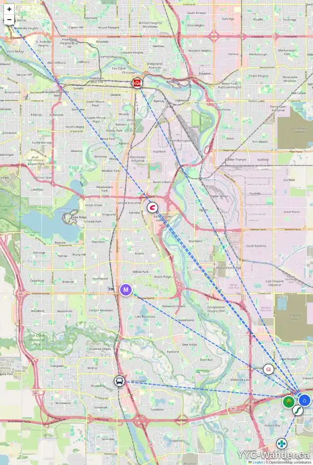 Daily accessibility map for 38 MAHOGANY GR SE, Calgary showing nearby schools, grocery stores, parks, LRT stations and nearby amenities