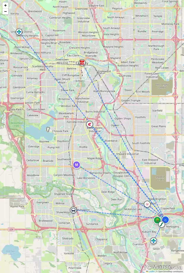 Daily accessibility map for 58 MAHOGANY GR SE, Calgary showing nearby schools, grocery stores, parks, LRT stations and nearby amenities