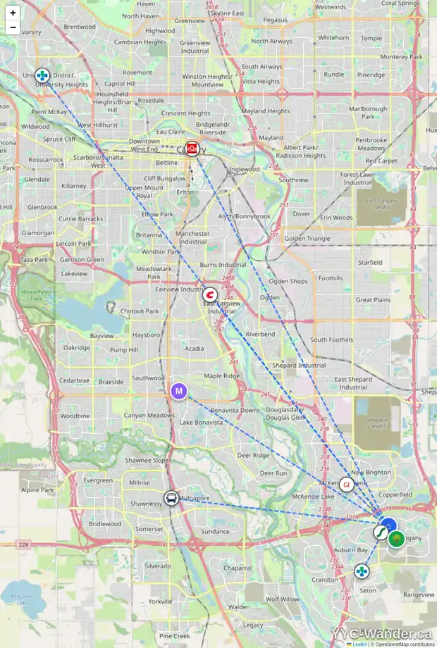 Daily accessibility map for 45 MAHOGANY PT SE, Calgary showing nearby schools, grocery stores, parks, LRT stations and nearby amenities