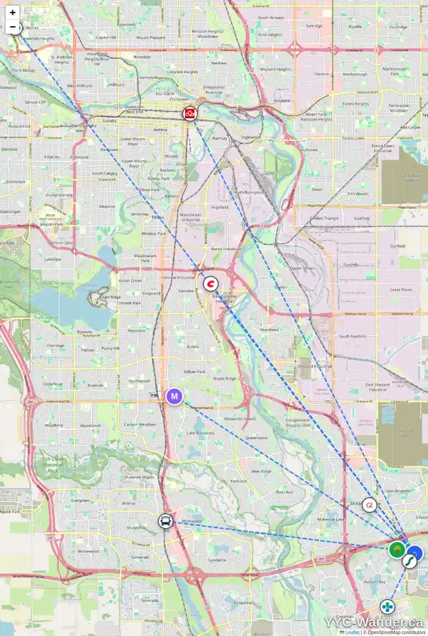 Daily accessibility map for 7 MAHOGANY PT SE, Calgary showing nearby schools, grocery stores, parks, LRT stations and nearby amenities