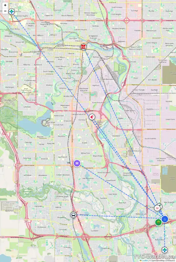 Daily accessibility map for 13 ELGIN MEADOWS CI SE, Calgary showing nearby schools, grocery stores, parks, LRT stations and nearby amenities