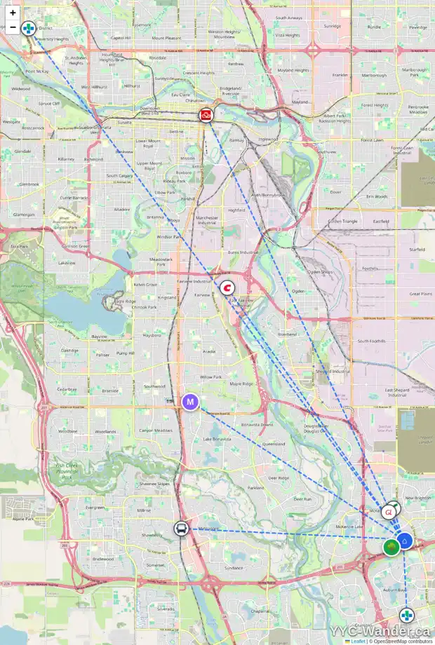 Daily accessibility map for 46 ELGIN MEADOWS RD SE, Calgary showing nearby schools, grocery stores, parks, LRT stations and nearby amenities