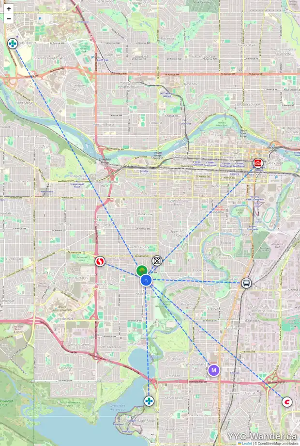 Daily accessibility map for 4023 15A ST SW, Calgary showing nearby schools, grocery stores, parks, LRT stations and nearby amenities